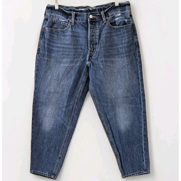 Old Navy Jean Women 12 Blue Slouchy Taper High Rise Cropped Cotton Cottage Denim - Picture 1 of 16